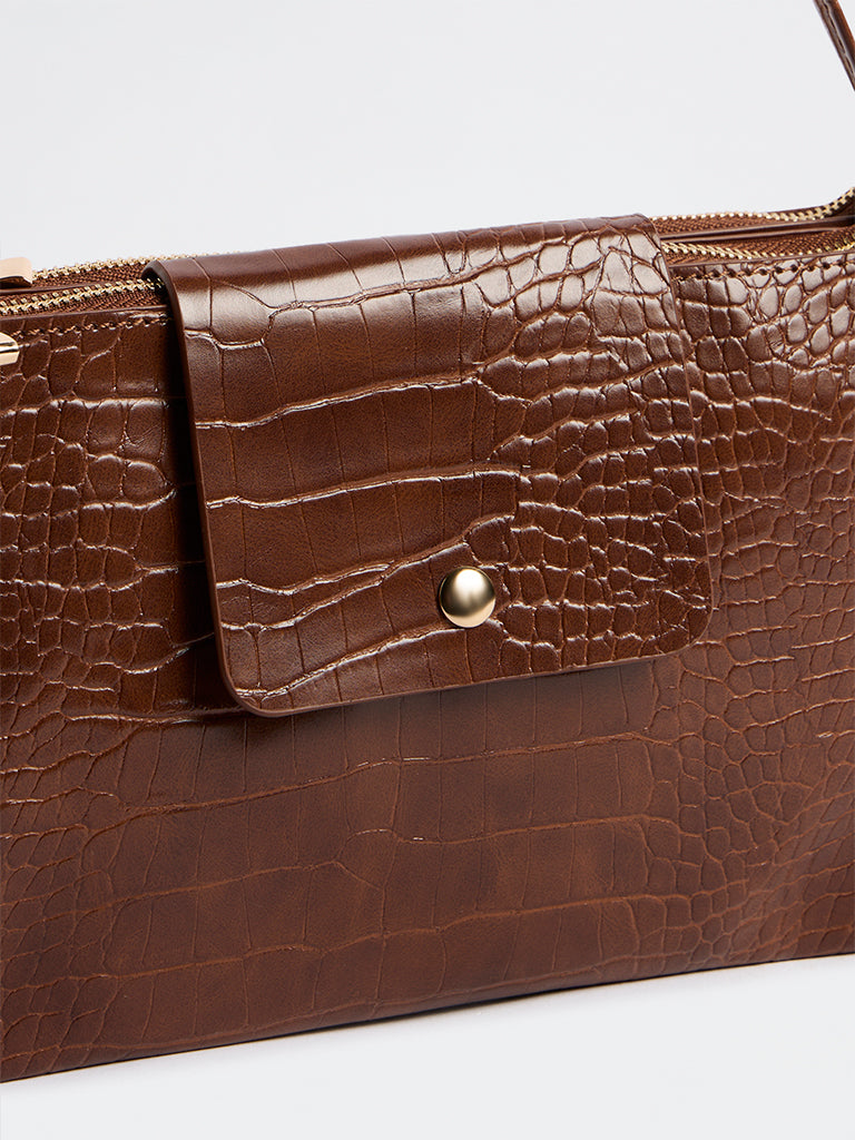 Westside Brown Textured Crossbody Sling Bag