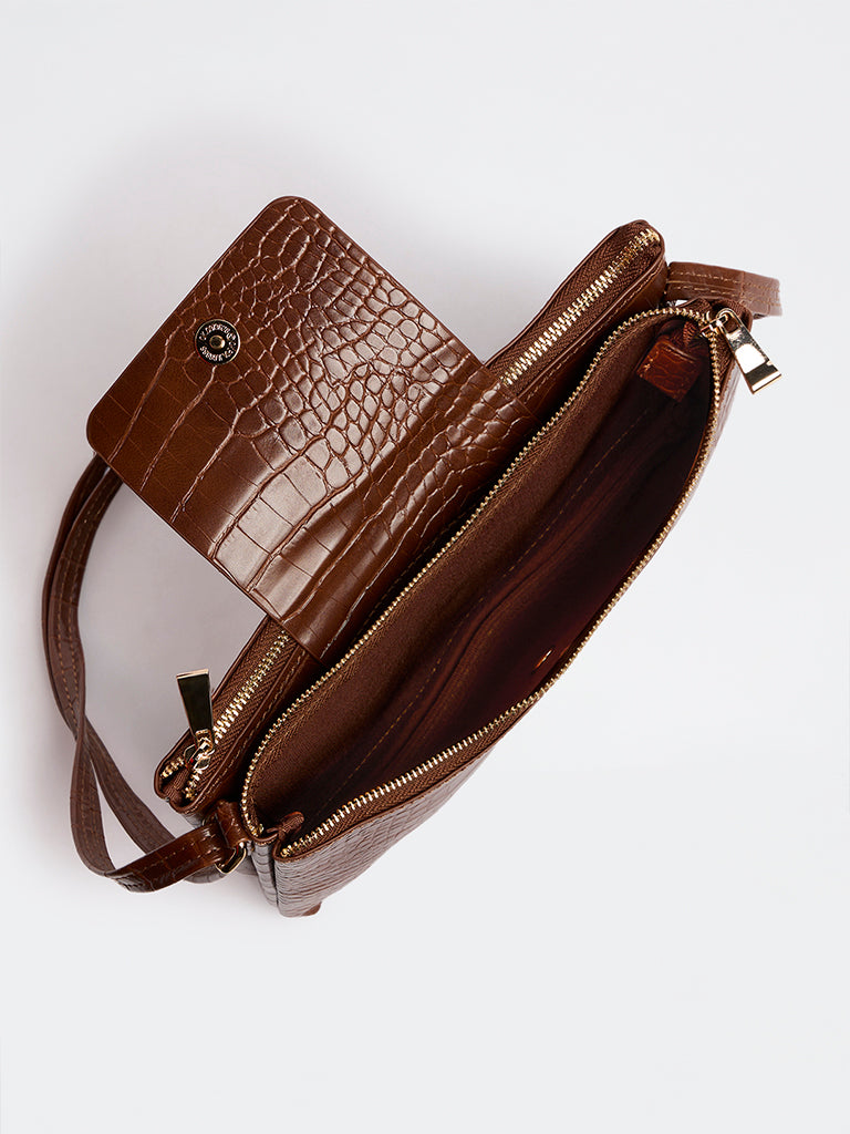Westside Brown Textured Crossbody Sling Bag