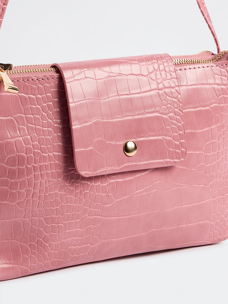 Westside Pink Textured Crossbody Sling Bag