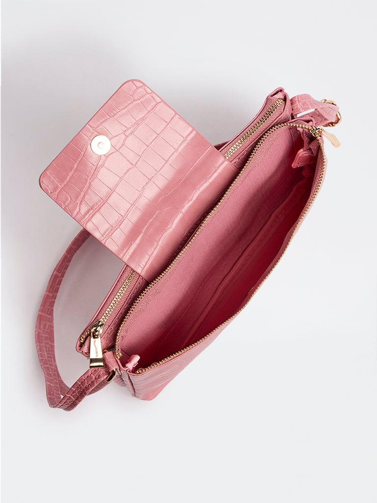 Westside Pink Textured Crossbody Sling Bag
