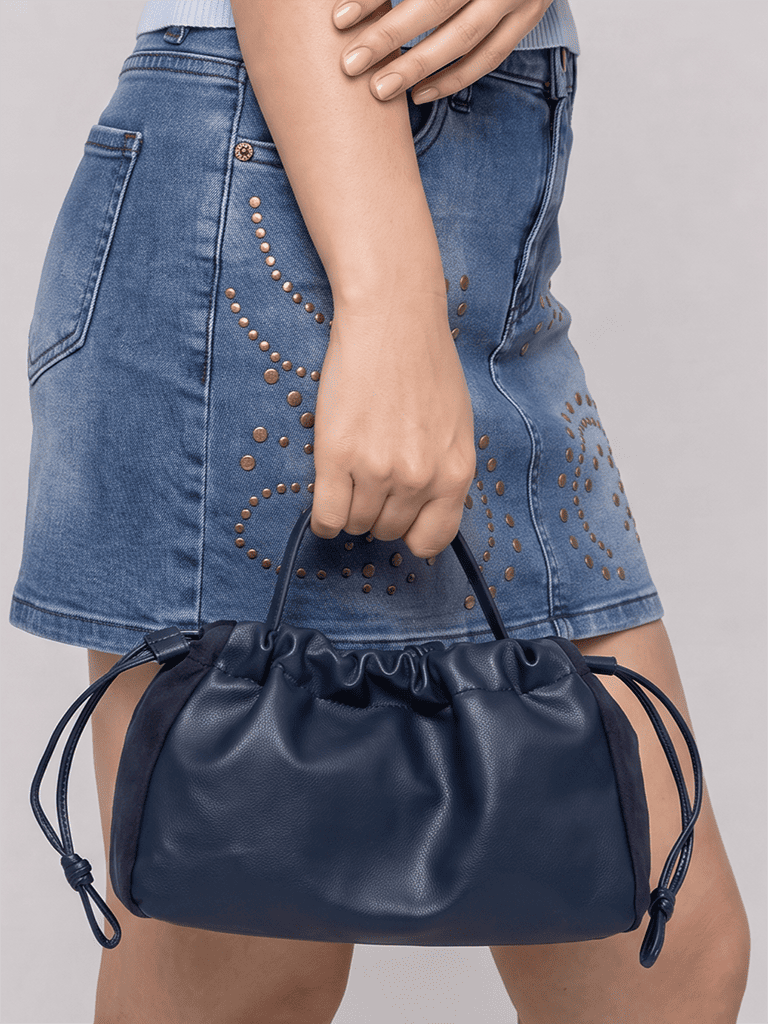 Westside Navy Drawstring-Detail Ruched Crossbody Sling Bag