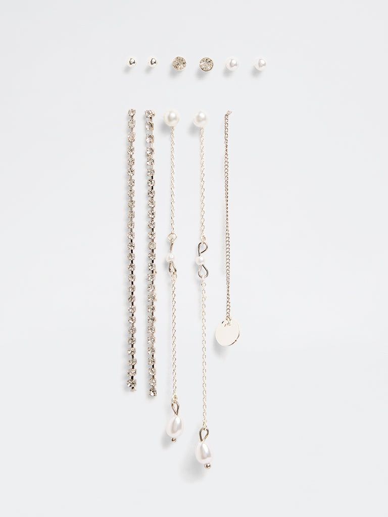 Westside Accessories Silver Studs and Drop Earrings - Pack of 6