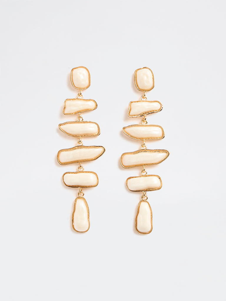 Westside Accessories Off-White Stone Statement Dangler Earrings