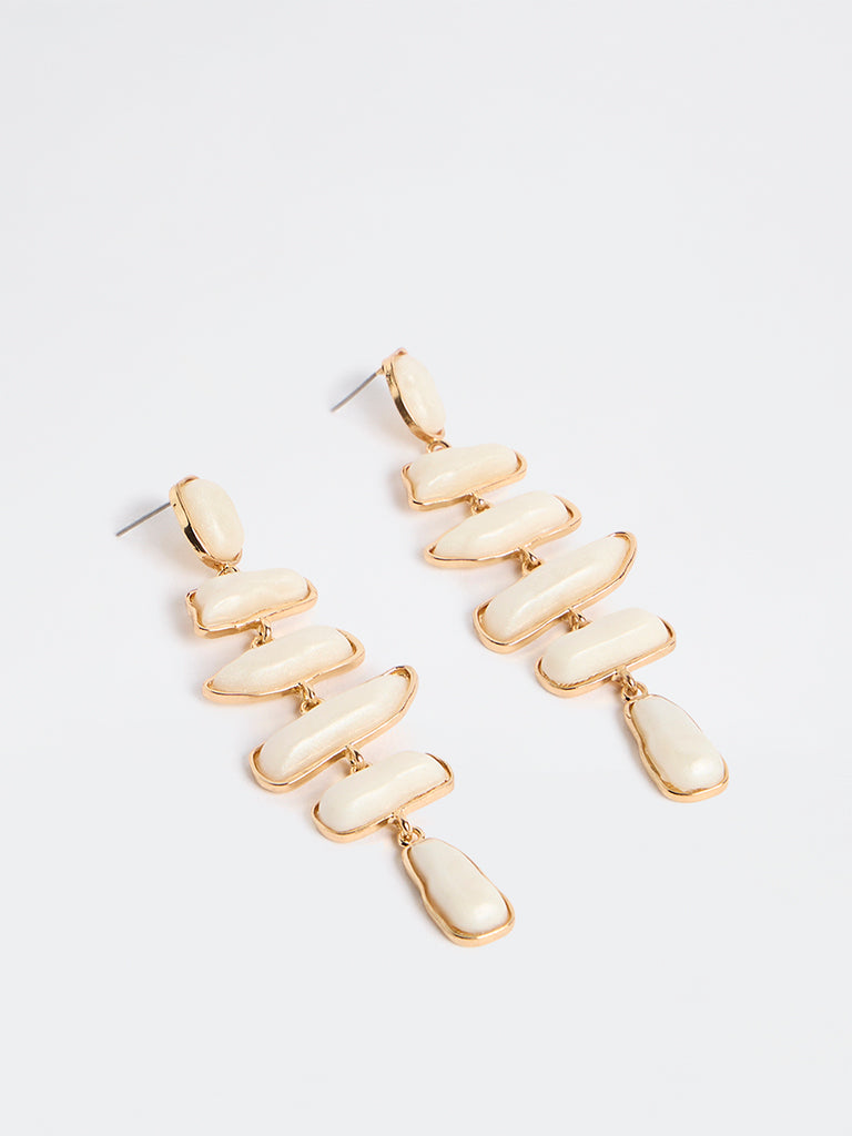 Westside Accessories Off-White Stone Statement Dangler Earrings