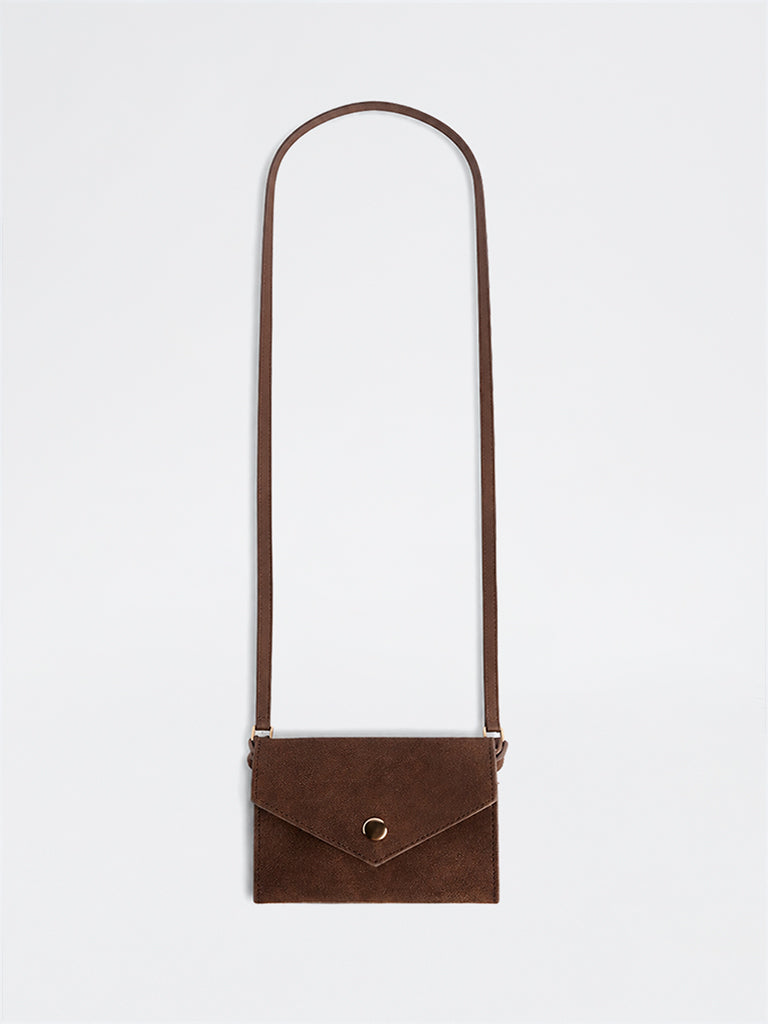 Westside Accessories Dark Brown Textured Envelope Sling Bag