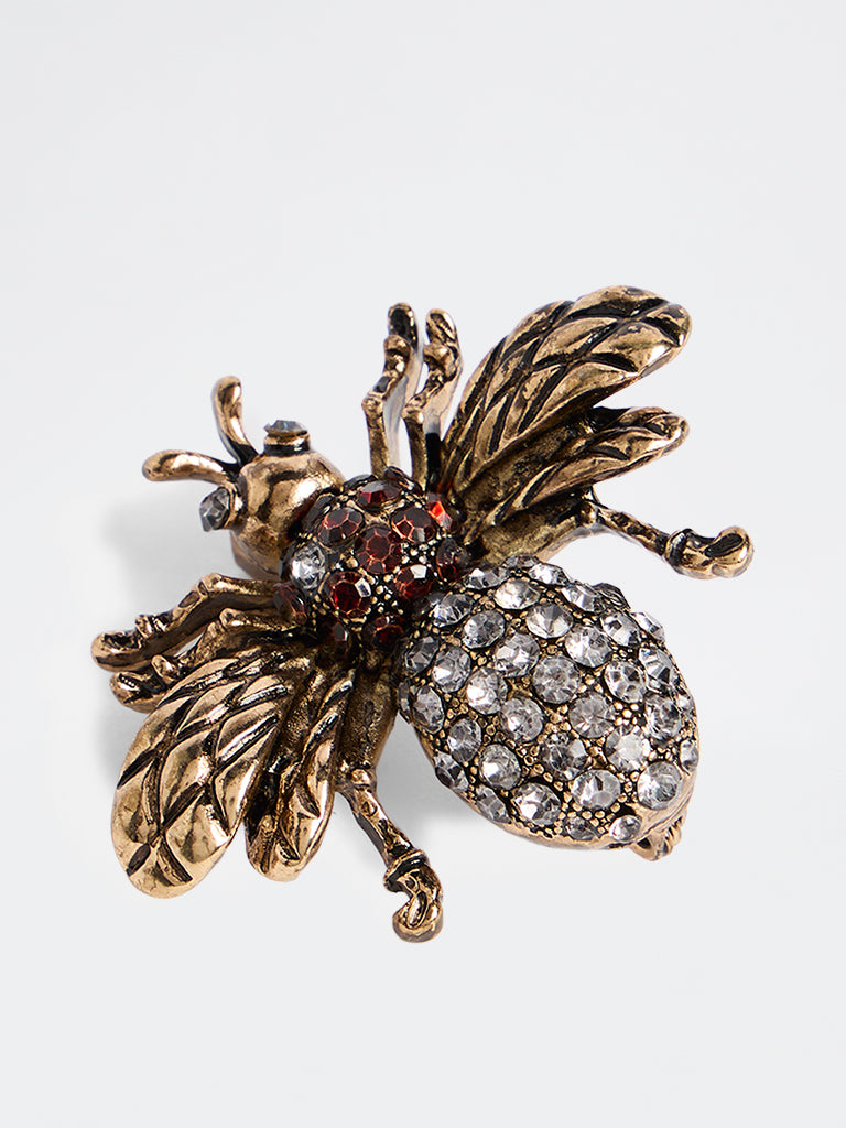 Westside Accessories Gold Crystal Embellished Bug Motif Brooch