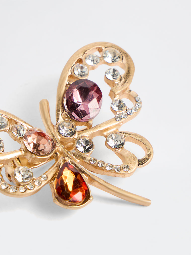 Westside Accessories Gold Embellished Butterfly Brooch