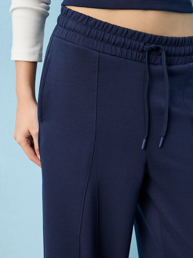 Nuoflexx Navy Piping Detail High-Rise Flared Track Pants