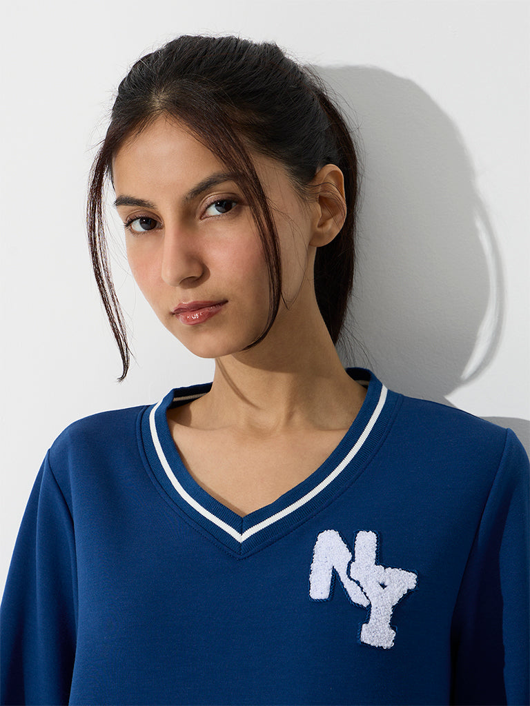 Nuoflexx Navy Text Embroidered Sweatshirt