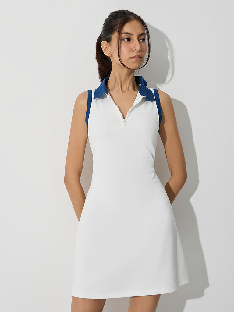 Nuoflexx White Contrast-Detailed A-Line Tennis Dress