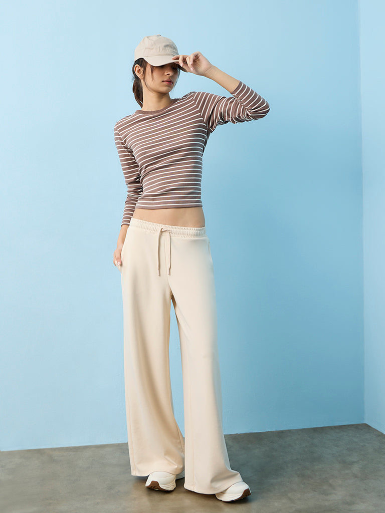 Nuoflexx Brown Striped Cotton-Blend T-Shirt