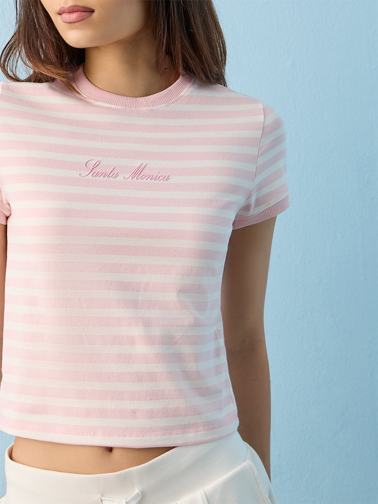 Nuoflexx Pink Striped Cotton-Blend T-Shirt