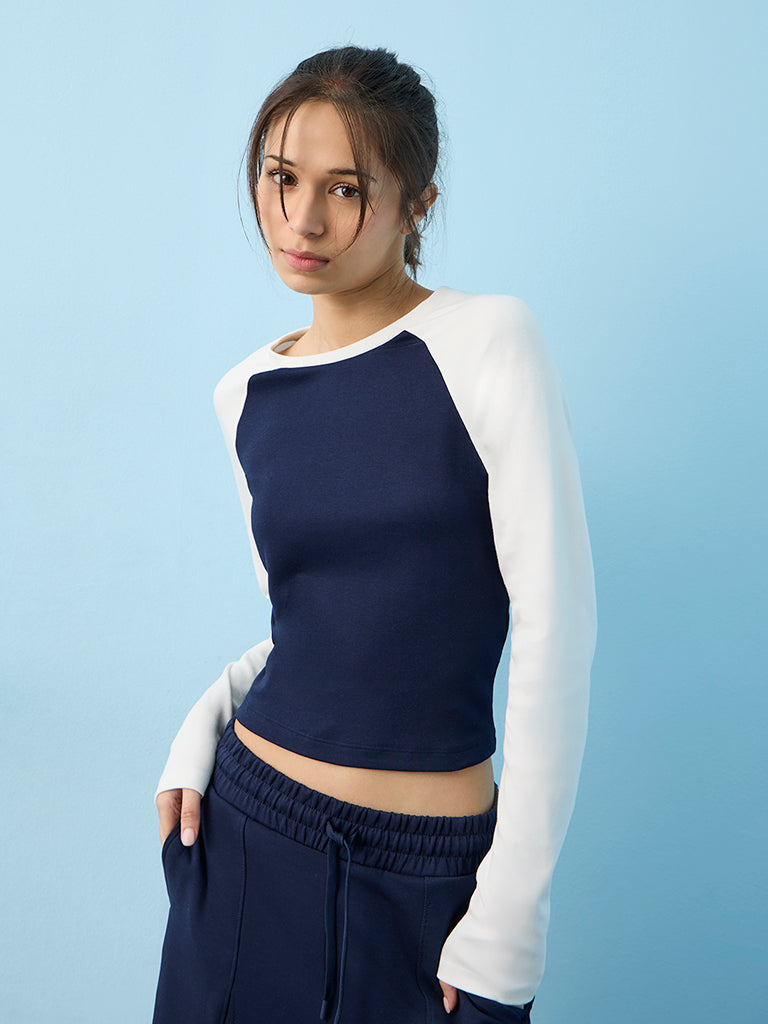 Nuoflexx Navy Colour-Blocked Cotton T-Shirt