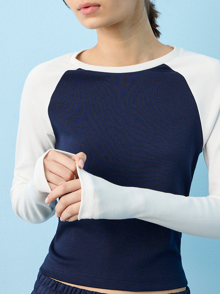 Nuoflexx Navy Colour-Blocked Cotton T-Shirt