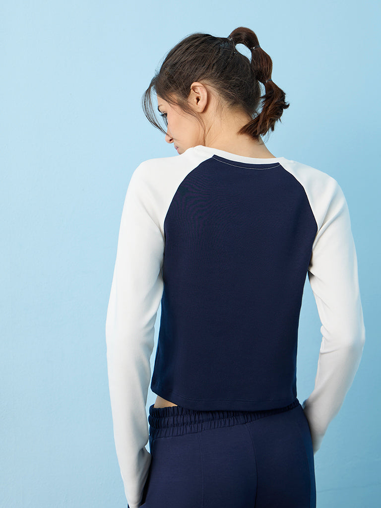 Nuoflexx Navy Colour-Blocked Cotton T-Shirt