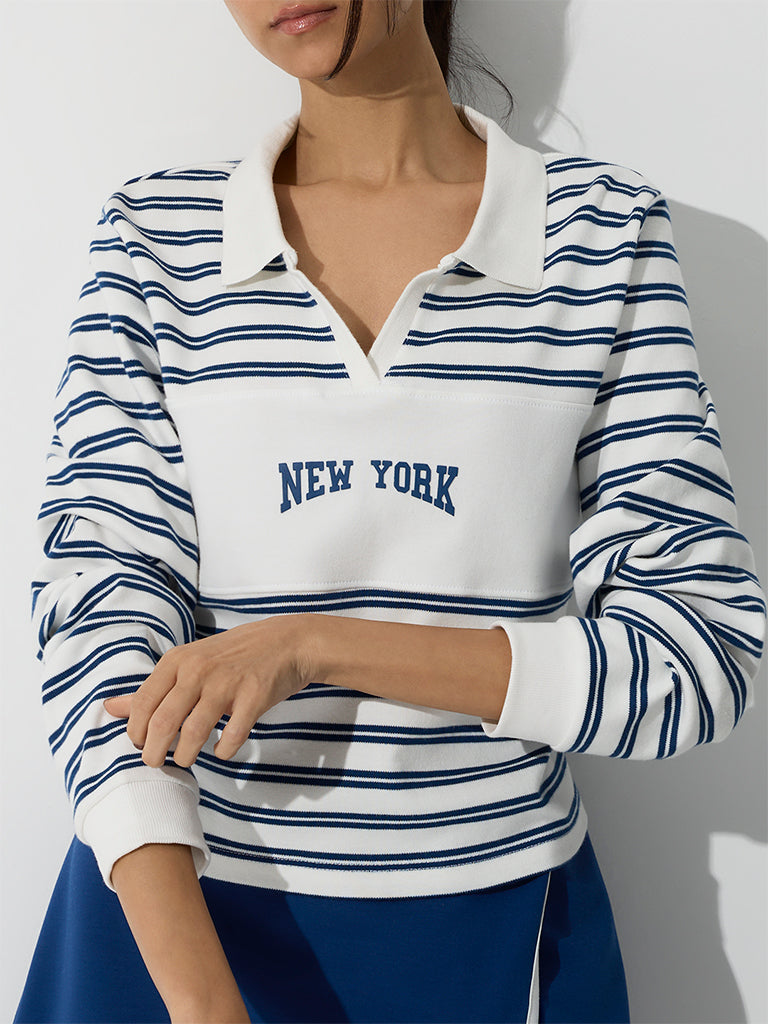 Nuoflexx Blue and White Striped Cotton T-Shirt