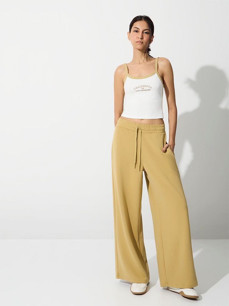 Nuoflexx White Text Embossed Cotton-Blend Top