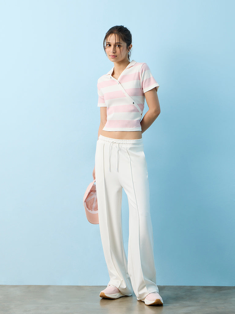 Nuoflexx Pink and White Striped Cotton-Blend T-Shirt