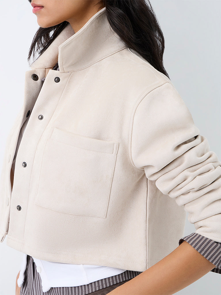Nuon Light Beige Suede Crop Jacket