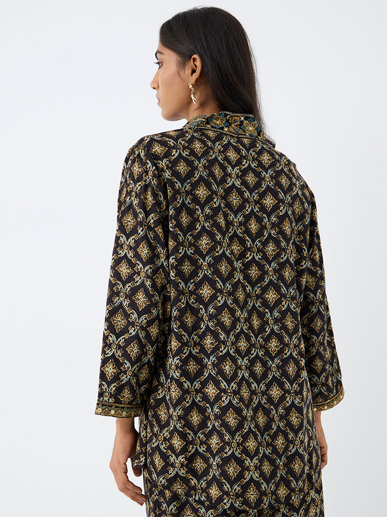 Utsa Black Floral Printed Tunic