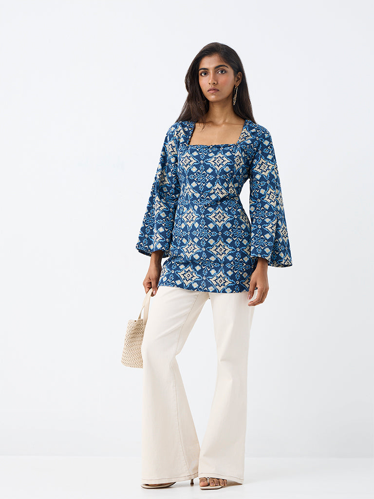 Utsa Indigo Graphic Printed Cotton Tunic