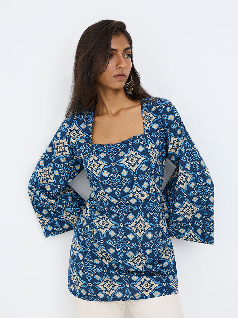Utsa Indigo Graphic Printed Cotton Tunic