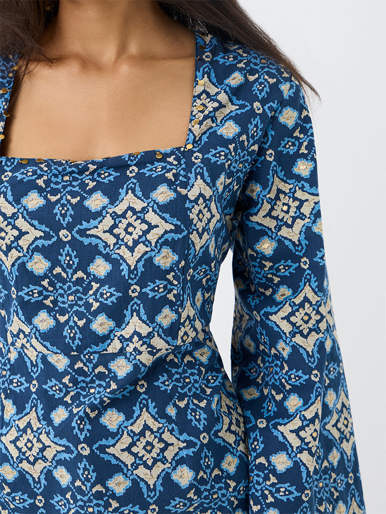 Utsa Indigo Graphic Printed Cotton Tunic