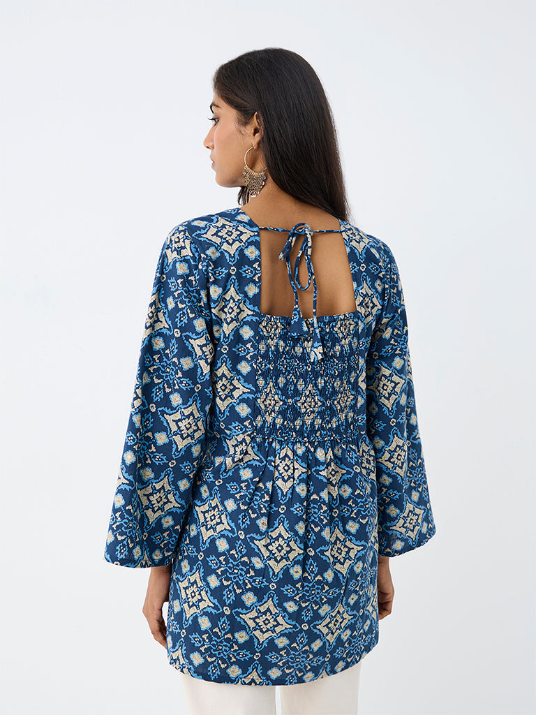 Utsa Indigo Graphic Printed Cotton Tunic