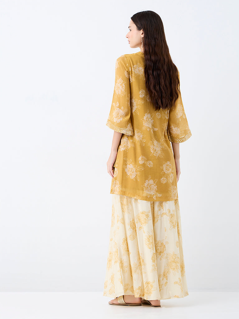 Utsa Light Yellow Floral Printed Palazzos