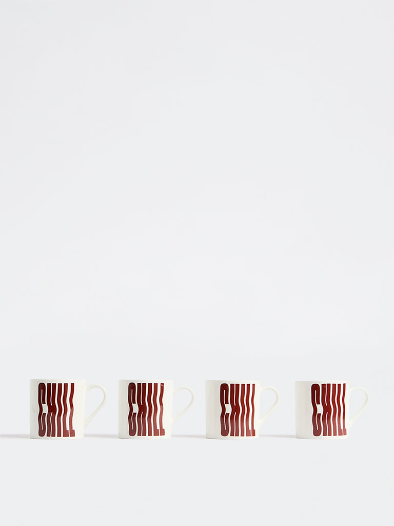 Westside Home Red and White Typographic Mugs - Set of 4