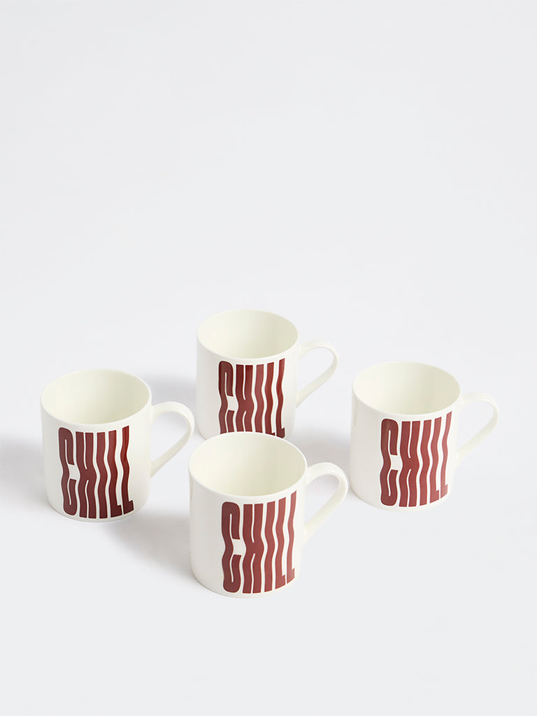 Westside Home Red and White Typographic Mugs - Set of 4