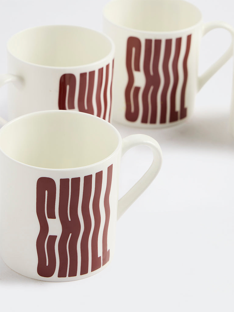 Westside Home Red and White Typographic Mugs - Set of 4