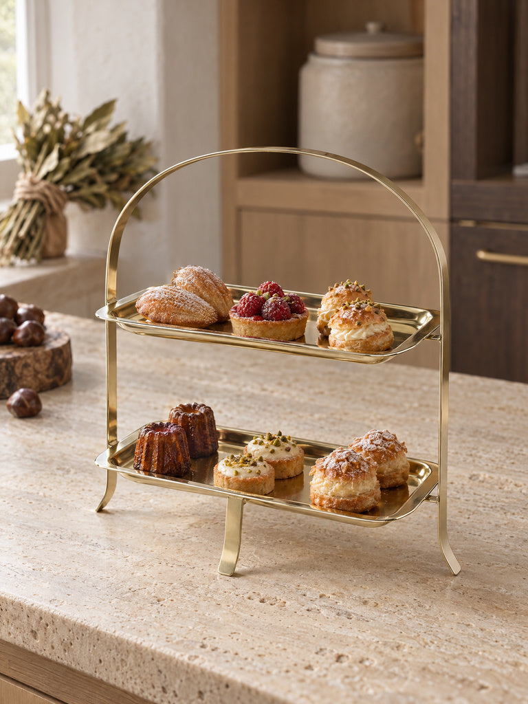 Westside Home Gold Metal Two-Tier Rectangular Serving Stand
