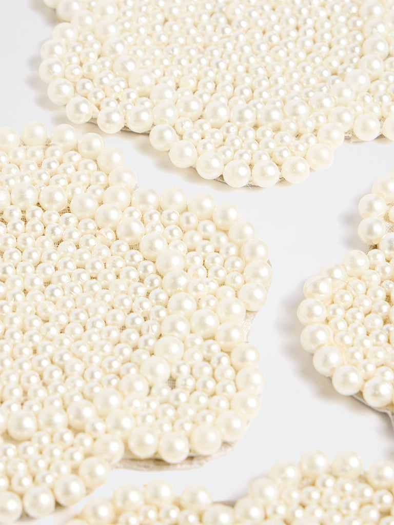 Westside Home White Pearlescent Floral Design Coasters - Set of 4