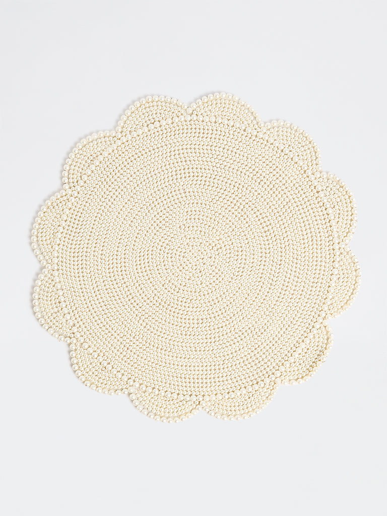 Westside Home White Pearlescent Floral Design Placemat