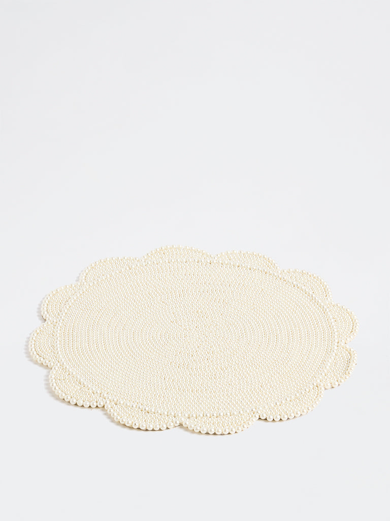 Westside Home White Pearlescent Floral Design Placemat