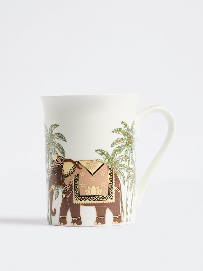 Westside Home White Heritage Elephant Design Mug