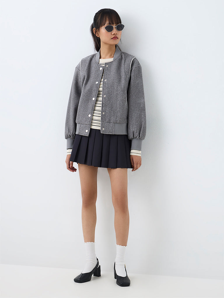 Nuon Grey Melange Varsity Jacket
