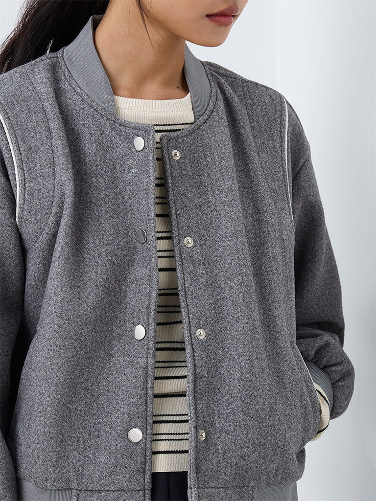Nuon Grey Melange Varsity Jacket