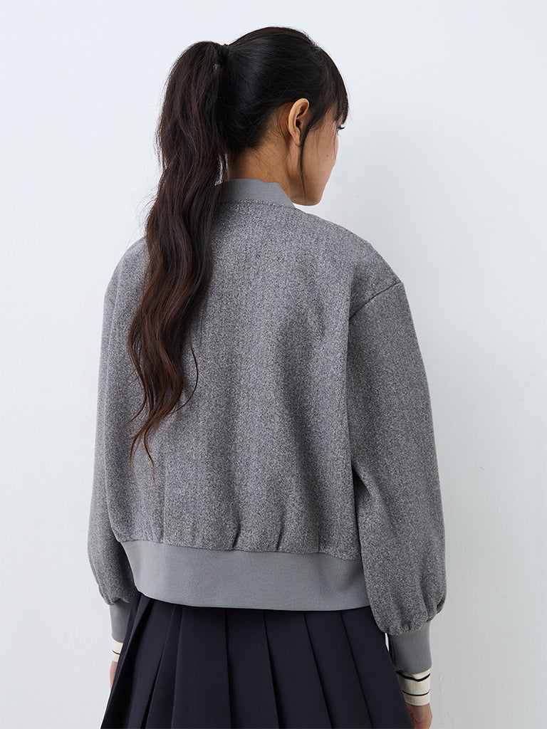 Nuon Grey Melange Varsity Jacket