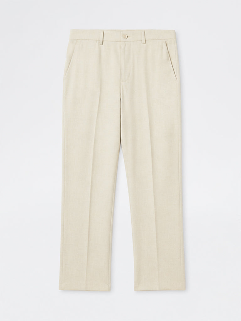 Ascot Off-White Solid Relaxed-Fit Mid-Rise Chinos