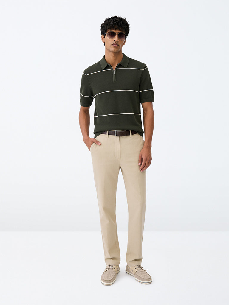 Ascot Beige Solid Relaxed-Fit Mid-Rise Chinos