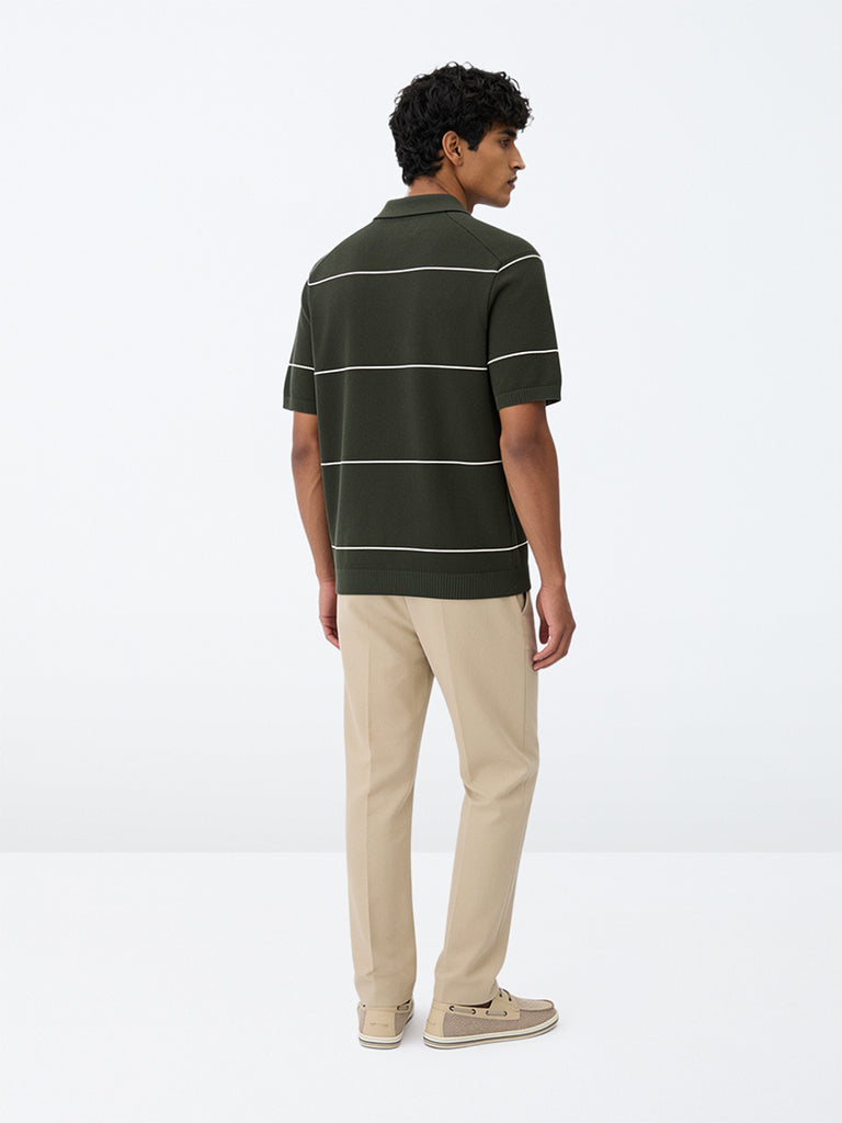 Ascot Beige Solid Relaxed-Fit Mid-Rise Chinos