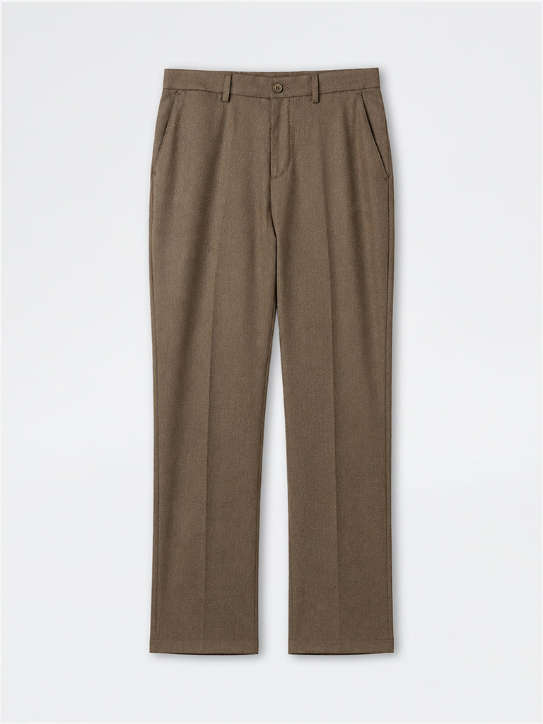 Ascot Dark Taupe Solid Relaxed-Fit Mid-Rise Chinos