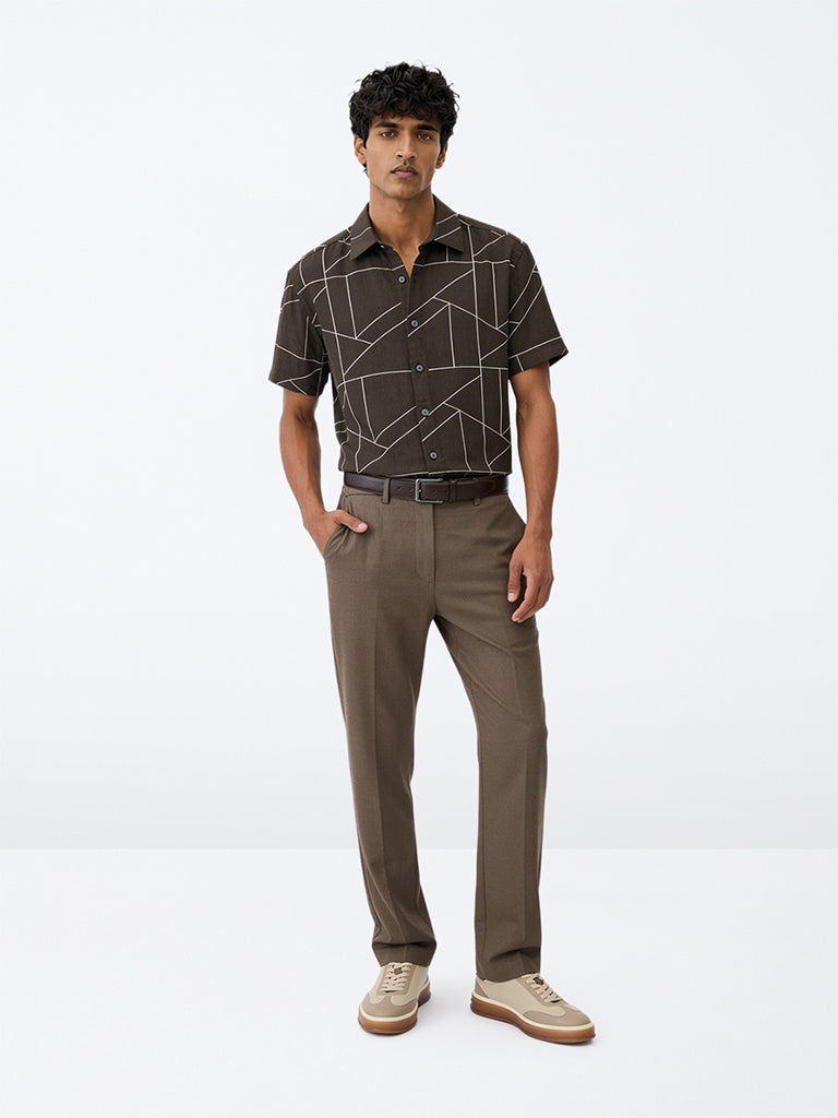 Ascot Dark Taupe Solid Relaxed-Fit Mid-Rise Chinos