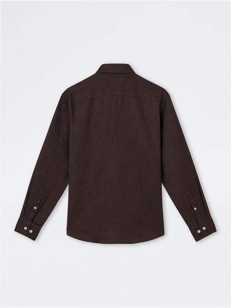 Ascot Dark Brown Solid Relaxed-Fit Linen Shirt