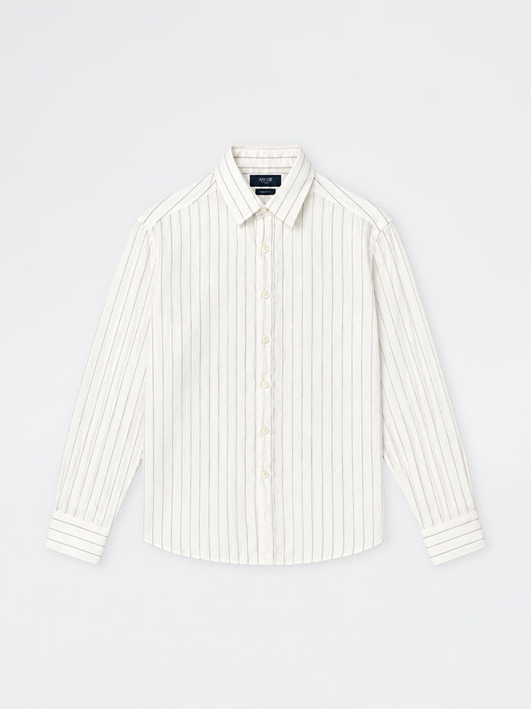 Ascot Off-White Striped Relaxed-Fit Linen Shirt