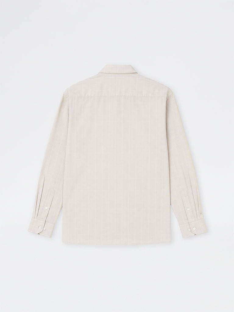 WES Formals Light Beige Checkered Relaxed-Fit Cotton Shirt