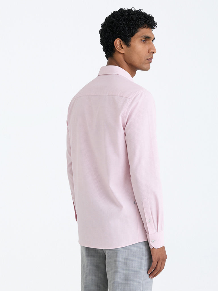 WES Formals Light Pink Checkered Slim-Fit Cotton Shirt