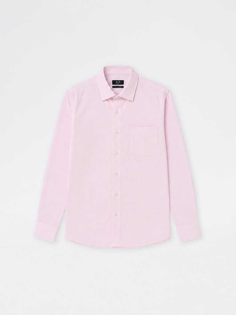 WES Formals Light Pink Checkered Slim-Fit Cotton Shirt